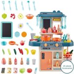 42pcs set de cuisine jouet pour les enfants, plaque de cuisson a induction, eau, lumire et son (blue) ...