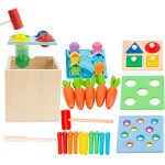 5 en 1 montessori boisjouets pour 1 2 ans, martelant le martlement jouet de pche jeu carotte rcolte ...