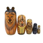 5 pcs nouvelle arrive jouets en bois ensemble poupes russes peint  la main animaux lion matriochka ...