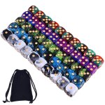 50 pi�ces d�s a 6 faces, 5 couleurs a deux tons, avec d�s en coin arrondi (pochettes dor�es) pour jouer ...