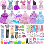 56 vtements et accessoires de poupe 2 robes chics 2 robes de soire 2 tenues (hauts + pantalons) 10 ...