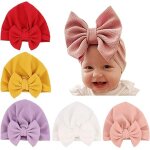 5pcs baby turban set (rose, rose, violet, jaune, rouge) naissance chapeau bowknot mignon elastique enfant ...