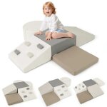 6 pcs bloc de construction enfants en mousse costway - housse en cuir - attache a crochet & boucle - ...