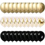60 pieces 12 inch black and gold birthday balloons confetti balloon metallic black latex balloons helium ...