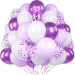60 pices ballons violet blanc, 12 pouces pastel violet blanc latex ballon avec 2 rubans et ballons confettis ...