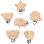 6pcs kit attache t�tine bois naturel, pince attache tetine, animal sucette clip b�b�, materiel attache ...