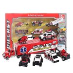 7 pcs alliage plastique moule sous pression ingenierie vehicule ambulance polices voiture modle jouet ...