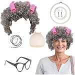 7 pices dguisement vieille dame, kit de deguisement grand mere vieille dame dguisement accessoire, ...