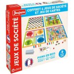 8456 - coffret 4 jeux de societe et jeu de cartes - pions en bois - pour partager en famille ou entre ...