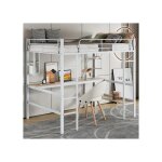 90x200cm cadre de lit lit en m�tal, lit haut avec quatre petites etag�res et une grande biblioth�que, ...