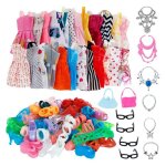 Accessoires pour poup�es barbie, 32 articles / ensemble = 10 robes + 4 lunettes + 6 colliers en plastique ...