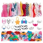 Accessoires pour poup�e barbie, ensemble de 37 pi�ces, 10 robes et v�tements, 4 paires de lunettes, 6 ...