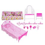 Accessoires pour poupes et jouets pour filles, maison de jeux, grand lit avec commode, chaises, table ...