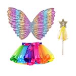 Ailes feriques pour filles, ensemble de costume de princesse, avec ailes, baguette tutu pour enfants, ...
