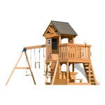 Aire de jeux avec balan�oire double, toboggan blanc, trap�ze