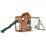 Aire de jeux en bois avec balan�oire / toboggan / bac de sable / mur d'escalade maison enfant exterieur ...