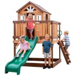 Aire de jeux en bois maisonnette avec toboggan vert, bac a sable, cuisine enfant & véranda cabane en ... Aire de jeux en bois maisonnette avec toboggan vert, bac a sable, cuisine enfant & véranda cabane en ...