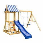 Aire de jeux enfant bois ginger home 4 en 1 avec toboggan 2, 2 m escalade filet et 2 balancoires