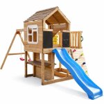 Aire de jeux ext�rieure en bois ginger home avec toboggan, 2 balan�oires, escalade et bac a sable, maison ...