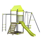 Aire de jeu portique en m�tal avec toboggan et bac a sable  lucien  - vert