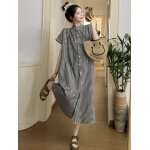 Altersummer - robe longue en coton a manches courtes pour enfants, chemise a carreaux, temprament, robes ...