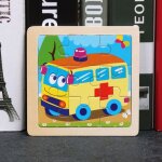 Ambulance - puzzle 3d en bois color de 11cm, jouets cognitifs en bois pour enfants, jouets educatifs ...