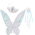 Ange transparent scintillant pour filles, avec bretelles elastiques aux epaules, couronne baguette magique, ...