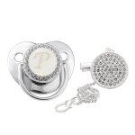 Anneau de dentition d'allaitement pour bb, 26 lettres, avec attache - sucette en chane, strass, mamelon ...