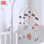 Anneau de dentition en bois pour b�b�, cloche de lit en h�tre, pendentif en boule de laine, hochet pour ...