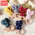 Anneau de dentition en bois pour b�b�, en coton, oreilles de lapin, pendentif en h�tre pour sucette, ...