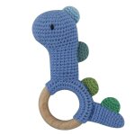 Anneau de dentition en bois pour bb, hochet de dinosaure au crochet sans bpa, anneau de dentition pour ...