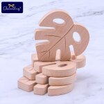 Anneau de dentition en bois de h�tre pour enfants, jouets de d�coration en forme de feuilles de tortue, ...