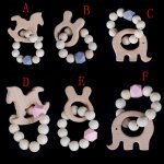 Anneau de dentition en bois naturel pour bb, 1 pice, perles en silicone, tissage a la main, bracelet ...