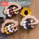 Anneau de dentition en bois et silicone pour b�b�, hochet musical, sans bpa, bracelet de perles, pendentif, ...