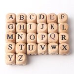 Anneau de dentition cube en htre de 12mm, 100 pices, perles avec lettres anglaises, personnaliser le ...