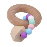 Anneau de dentition en silicone + bois, 1 pi�ce, pendentifs a m�cher en silicone, s�r et naturel, jouet ...
