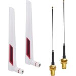 Antenne wifi double bande 2. 4ghz / 5. 8ghz rp - sma mle + 50 cm ipe - 4 mhf4 vers rp sma femelle pour ...