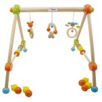 Arche d'eveil bois bb, rglable en hauteur orange / vert
