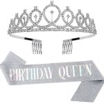 (argent) kit d'écharpe et de diadème en strass pour reine d'anniversaire - cadeaux d'anniversaire pour ... (argent) kit d'écharpe et de diadème en strass pour reine d'anniversaire - cadeaux d'anniversaire pour ...