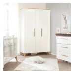 Armoire b�b� 2 portes roba - leon - 1 tringle et 5 etag�res - pieds en bois massif - blanc - ch�ne othello ...