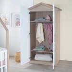 Armoire maisonnette 2 portes roba - cabane - 1 tringle et 2 etagres - poignes en bois massif - blanc ...