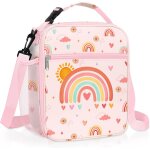 Asfasfq - sac isotherme repas enfant rose arc - en - ciel soleil, petit sac lunch box portable mit porte ...