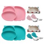 Assiette d'alimentation en silicone pour bb, rose bleu, portable, antidrapant, micro - ondes, lavable ...