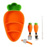 Assiette a d�ner en silicone pour enfants, carotte assiette a d�ner fourchette cuill�re couverts ensemble ...