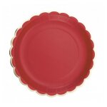 Assiettes festonnees 23cm rouges et or Assiettes festonnees 23cm rouges et or