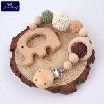 Attache - sucette en bois de qualité alimentaire, 1 pièce, pendentif en forme d'éléphant, perles crochetées, ... Attache - sucette en bois de qualité alimentaire, 1 pièce, pendentif en forme d'éléphant, perles crochetées, ...