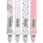 Attache - sucette avec etui binky - jouets de dentition et sièges auto - imprimés roses et gris Attache - sucette avec etui binky - jouets de dentition et sièges auto - imprimés roses et gris