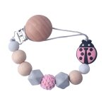Attache - sucette en silicone perles bois clip de fixation, pince de sucette, perles coccinelle mignonnes, ...