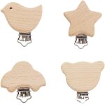 Attache tetine bois, 4 pi�ces pince attache tetine, kit attache tetine, clip attache tetine, sucette ...