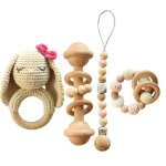 Attache - t�tine en bois pour b�b�, 4 pi�ces / ensemble, attache - t�tine en cha�ne, crochet, lapin, ...